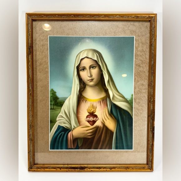 Immaculate Heart of Mary Framed Print/Painting??? 21”x17” Gold Tone Finish Frame - Picture 2 of 16